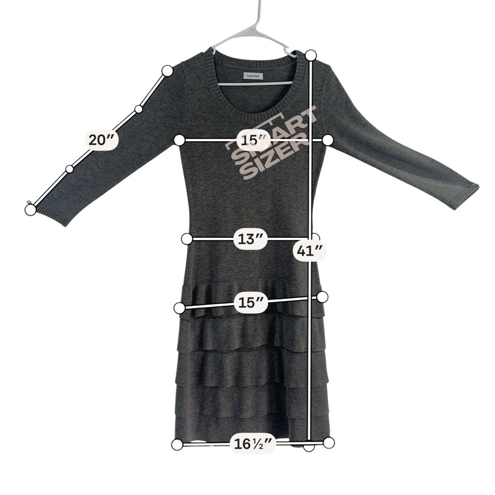 Calvin Klein Gray Tiered Knit Sweater Dress – Minimalist Chic Layered Hem - Picture 10 of 12